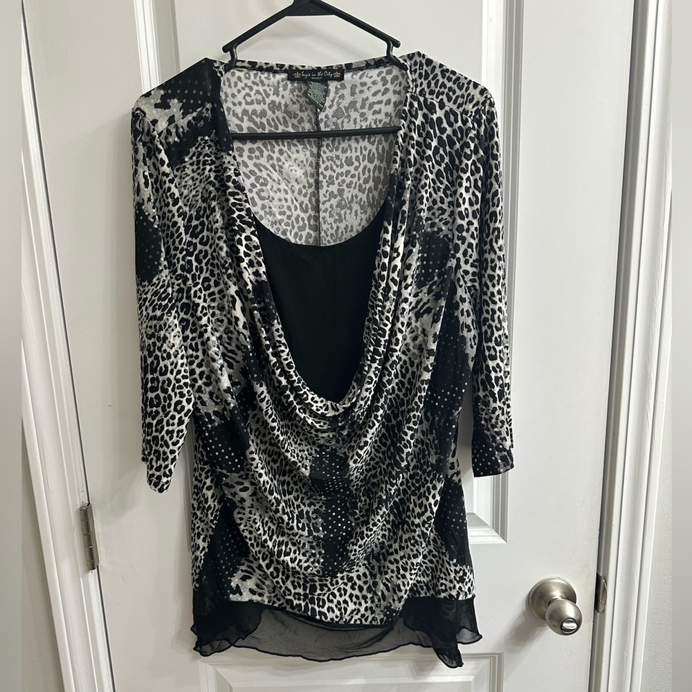 Suzie In The City Black and White Animal Print Blouse